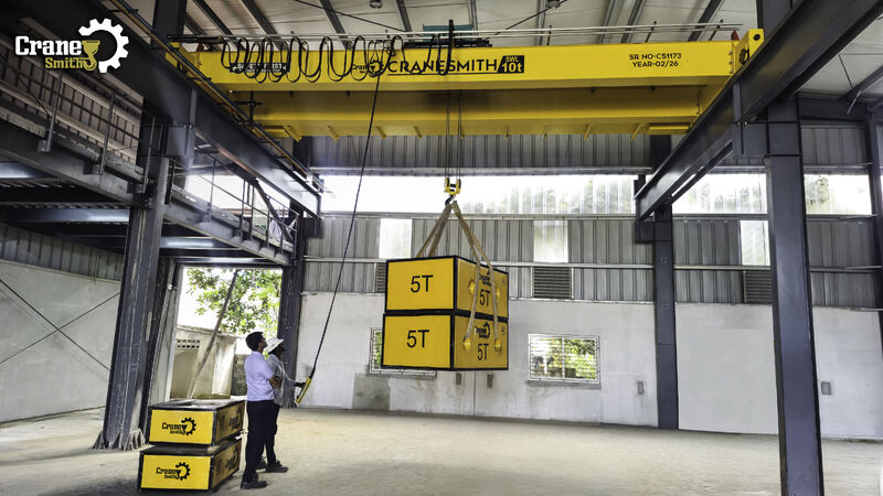 Load test successfully completed for this 10 Ton Double Girder EOT Crane.